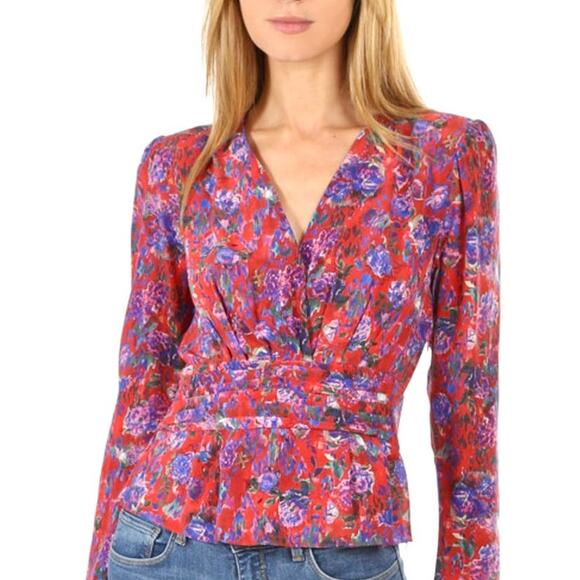 $398 IRO PARIS 100% Silk Red Purple Floral Print Blouse Top – Size EU 40/ USA 8 - Picture 4 of 14
